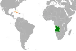 Map indicating locations of Angola and Cuba