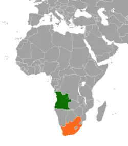 Map indicating locations of Angola and South Africa