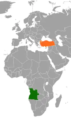 Map indicating locations of Angola and Turkey