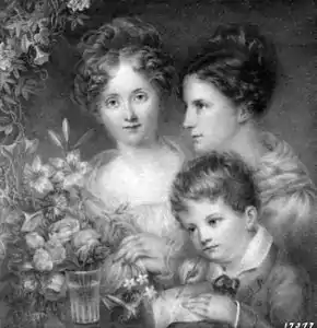 Ann Hall, Her Sister Eliza Hall Ward, and Her Nephew Henry Hall Ward, 1828. Miniature on ivory, 4 1/4 x 4 1/4 in., New-York Historical Society, New York, New York
