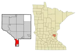 Location of the city of Fridleywithin Anoka County, Minnesota