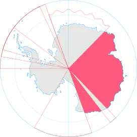 Map of Antarctica indicating Australian territorial claim (red area)
