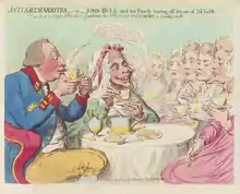 Caricature of King George III and his wife and daughters mocks 1791 anti-slavery campaign to boycott sugar