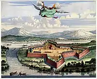 Antique print of the Batticaloa Fort by Baldaeus, 1672