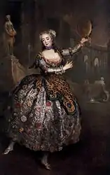 Portrait of the dancer Barbara Campanini aka "La Barbarina" (c. 1745) employs principles of contrast and complement in pose and setting. This hung originally behind Frederick's desk.
