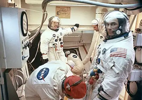 Crew boarding the command module before launch