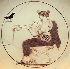 Cylix of Apollo, who pours a libation (Attic white-ground kylix, c. 460 BC)