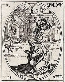 Saint Apollonius of Rome, drawn by Jacques Callot, ca. 1630.