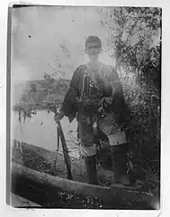 Bulgarian revolutionary Apostol Petkov at Giannitsa Lake c. 1906