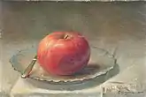 Apple Still Life with Knife, 1902, T. Gegoux, oil on canvas, 6.75 ins x 9.75 ins, Private Collection