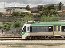 Shot of the front of a B-series train from the side