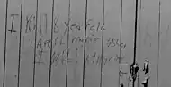 Message saying "I Kill 8 Year old April Marie Tisley I Will Kill Agin".