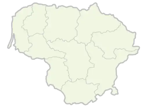 Contour map of Lithuania indicating modern counties