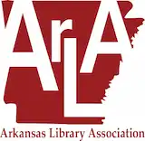 outline of the state of Arkansas, in red, with the letters ARLA and the name of the association in white