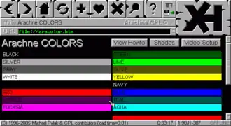 Screenshot of the Arachne web browser using the 640 × 350 graphics mode. The screenshot contains 14 colors.