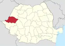 Location of Arad County in Romania