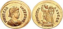 Obverse and reverse sides of a coin of Arcadius