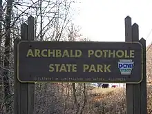 Archbald Pothole State Park, typical entrance sign