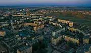 Soviet-style residential area buildings in Kökşetau.