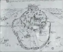 Another view of the city walls, intersecting with the much older Megalithic Walls of Altamura - Drawing dating back to the end of the 16th century and taken from Archivio Generalizio Agostiniano - Carte Rocca P/33 (Angelica Library).
