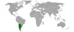 Map indicating locations of Argentina and South Korea