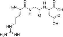 Stereo, skeletal formula of arginylglycylaspartic acid
