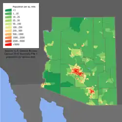 A population density map of Arizona
