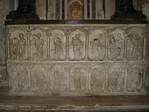 Roman sarcophagus in the church, reputed to hold the remains of Saint Honoratus