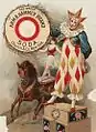 A circus clown in an Arm & Hammer Brand Soda advertisement poster (c. 1900)