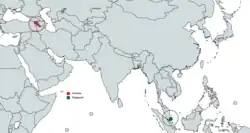 Map indicating locations of Singapore and Armenia