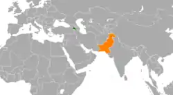 Map indicating locations of Armenia and Pakistan