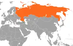 Map indicating locations of Armenia and Russia