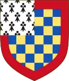 Coat of arms from 1213 onwards (Checky or and azure within a bordure gules, a canton ermine).