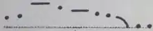 A horizontal succession of: dot, dot, dash, dot, dash, dot, dot, downward curve, dot, dot. The first three symbols increase in height and then the symbols get progressively lower.