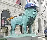 One of the sculptures decorated to support the Chicago Cubs during the 2016 World Series
