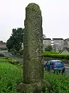 A view of the Celtic interlace carved panels on the side of the cross.