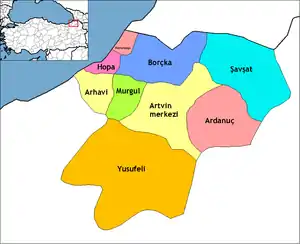 Map showing Murgul District in Artvin Province