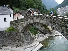 Stone bridge in Arvigo village in Calanca