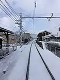 Asahi Station tracks covered in snow