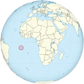 Location of Ascension Island in the southern Atlantic Ocean
