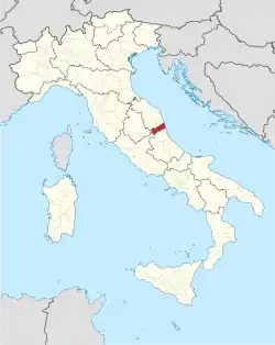 Map highlighting the location of the province of Ascoli Piceno in Italy