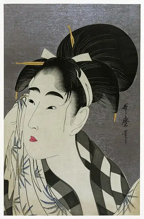 Woman Wiping Sweat, Utamaro, c. 1790s
