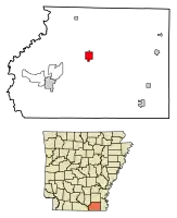 Location of Hamburg in Ashley County, Arkansas.