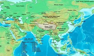 Image 21Asia in 500, showing the Hepthalite Khanate at its greatest extent (from History of Tajikistan)