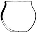Black and white line drawing of a hand-made pot