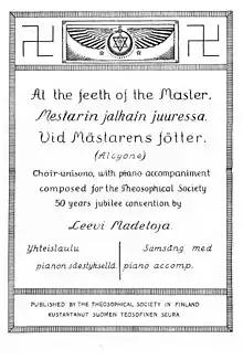 original sheet music cover of the 1925 Leevi Madetoja composition at the feeth [sic] of the Master (Alcyone)