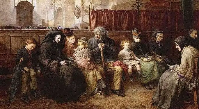 At the Back of Church (pencil and watercolour 51x92 cm), 1876