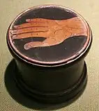 4th century Athenian pyxis with a depiction of a hand, National Museum in Warsaw