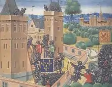 Contemprary illustration of de Vienne's attack on Wark Castle