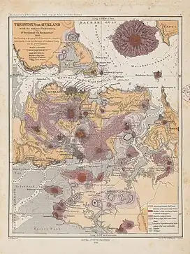 1859 map showing the volcanoes and lava flows.